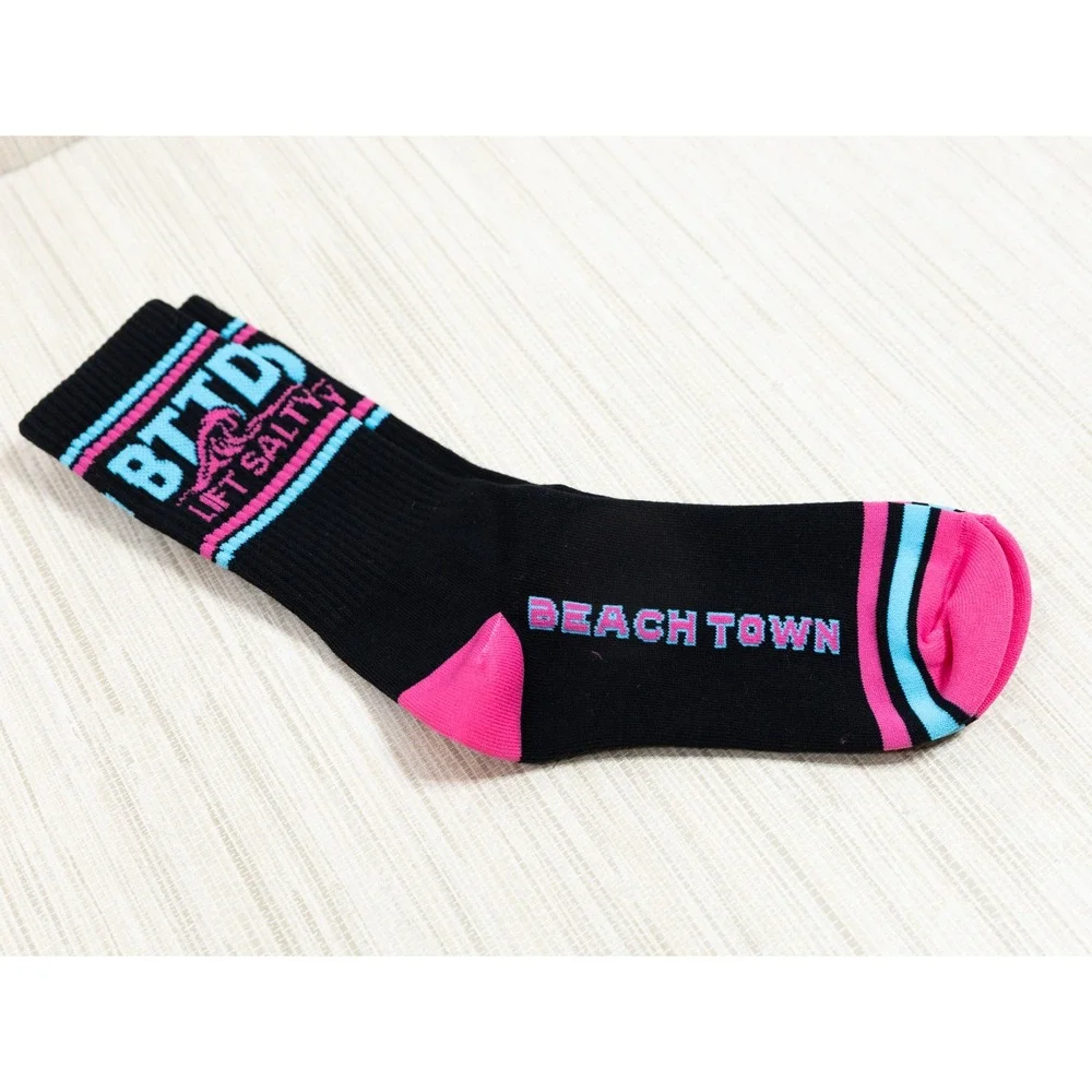 Beach Town Throw Down BTTD Lift Salty Crew Socks Black Pink Cyan Mens Size M